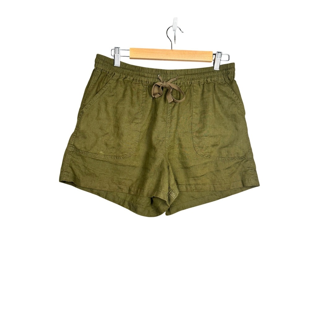 Quince Linen Shorts Womens Large Olive Green Sustainable European Flax Casual - Picture 2 of 6